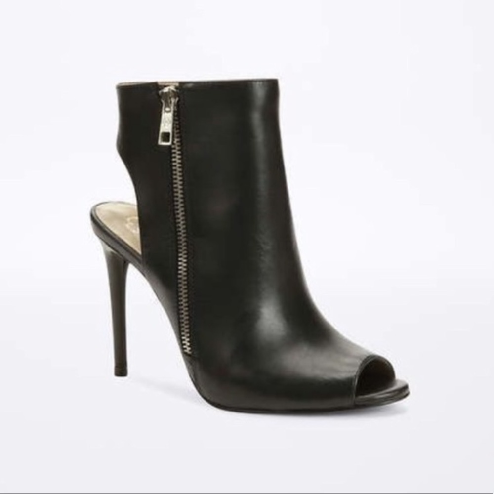 Leather open toe bootie in black 6.5